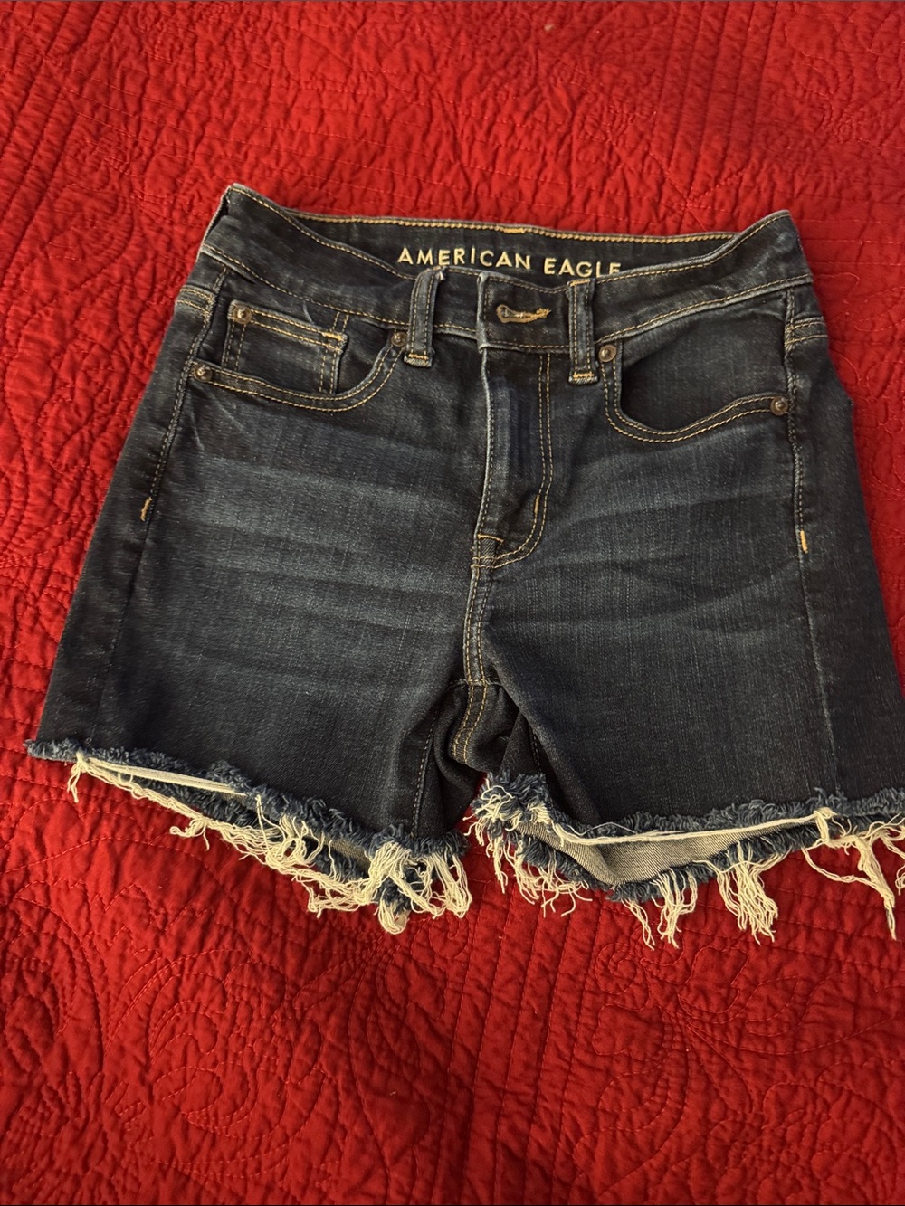 American Eagle Outfitters Dark Indigo Frayed Hem Denim Shorts